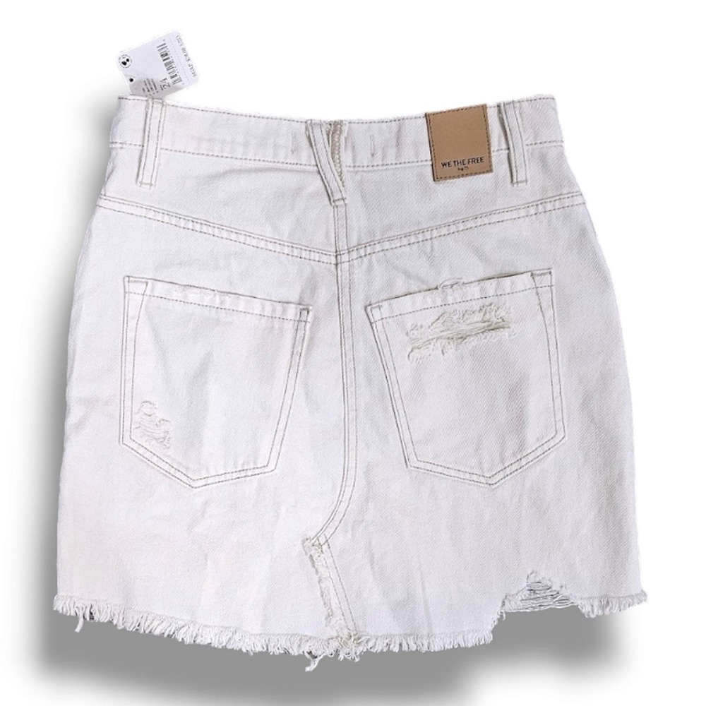 Free People Brea White Cutoff Distressed Button Fly Mini Denim Skirt Size 24 - Picture 5 of 8